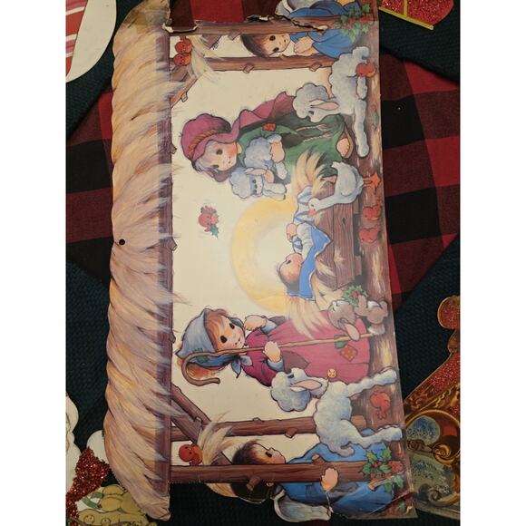 11 Vintage Die Cut Christmas Decorations W Bristle Santa Reindee Snowman 1970s - Picture 10 of 10